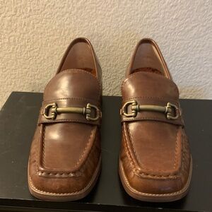 Korks Tan Leather Loafers with brass Buckle